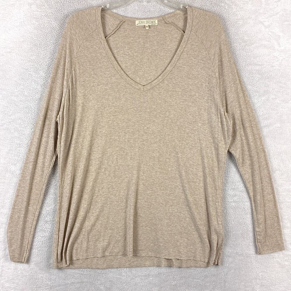 Joah Brown Shirt Womens O/S Tan Ribbed Oversized Boho Streetwear SoCal USA